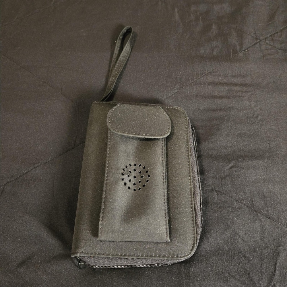 Black Small Zippered 6 Ring-Bound Planner Wristlet Faux Leather Phone Pocket